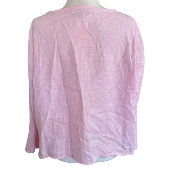 Flax 100% Linen Button Up Top Pink Bell Sleeves M Coastal Beach Preppy Prep - Picture 4 of 11